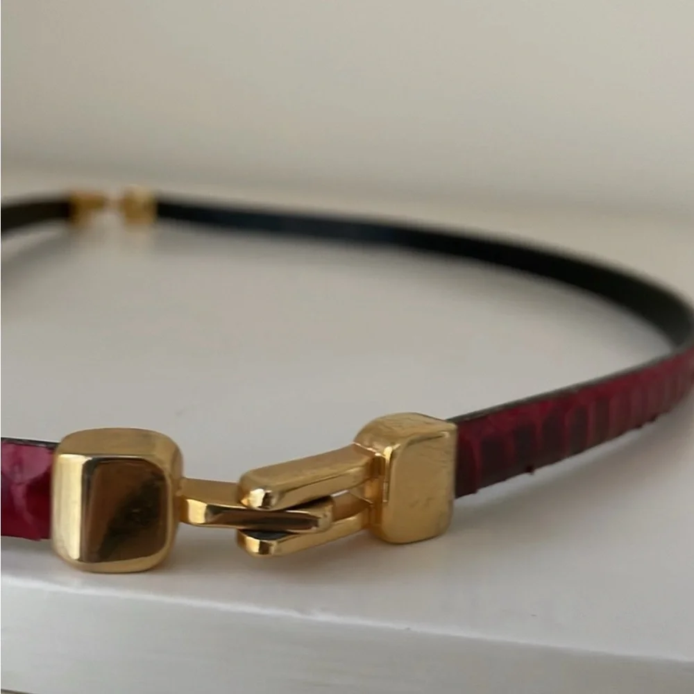 Red Burgundy Snake Skin Belt With Gold Links And Buckle